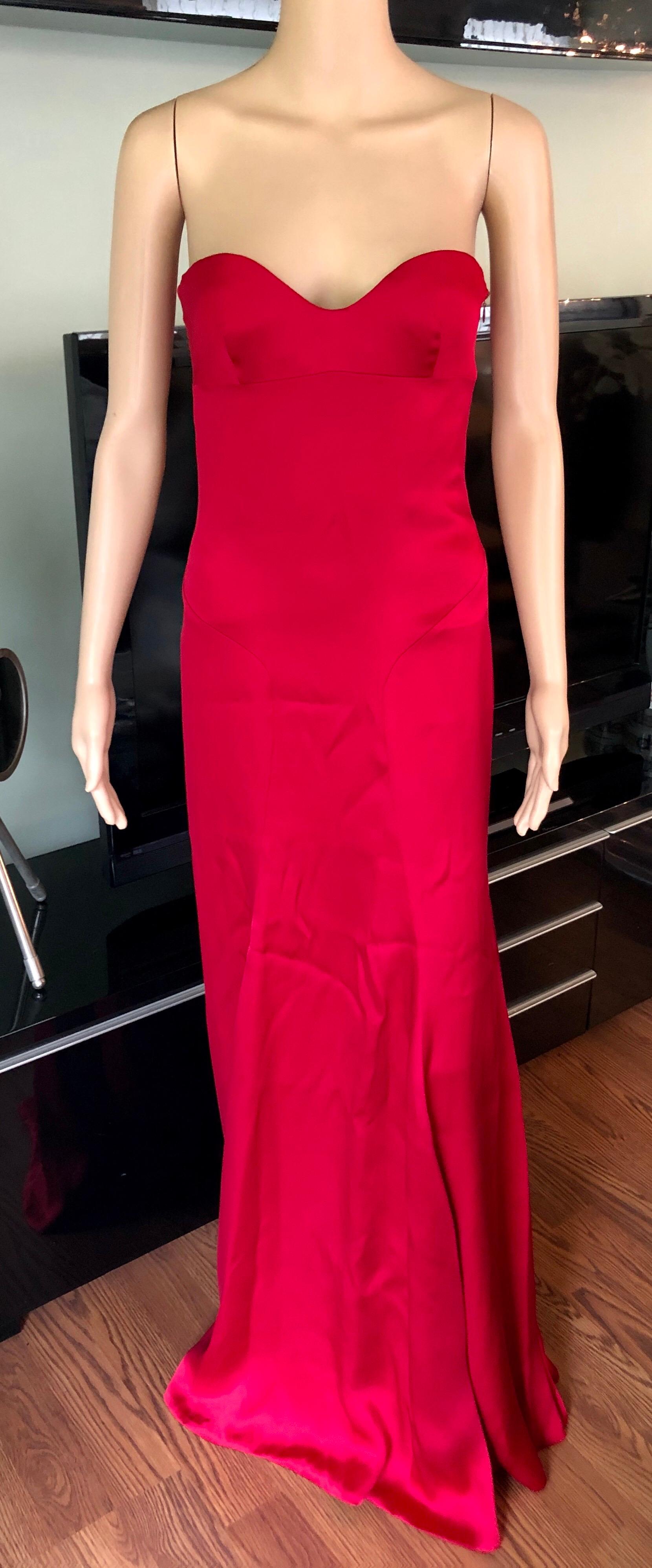 Versace Bustier Corset Satin Red Evening Dress Gown IT 38
