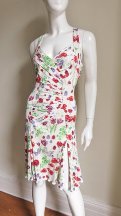 Versace Silk Backless Butterflies and Flowers Silk Dress