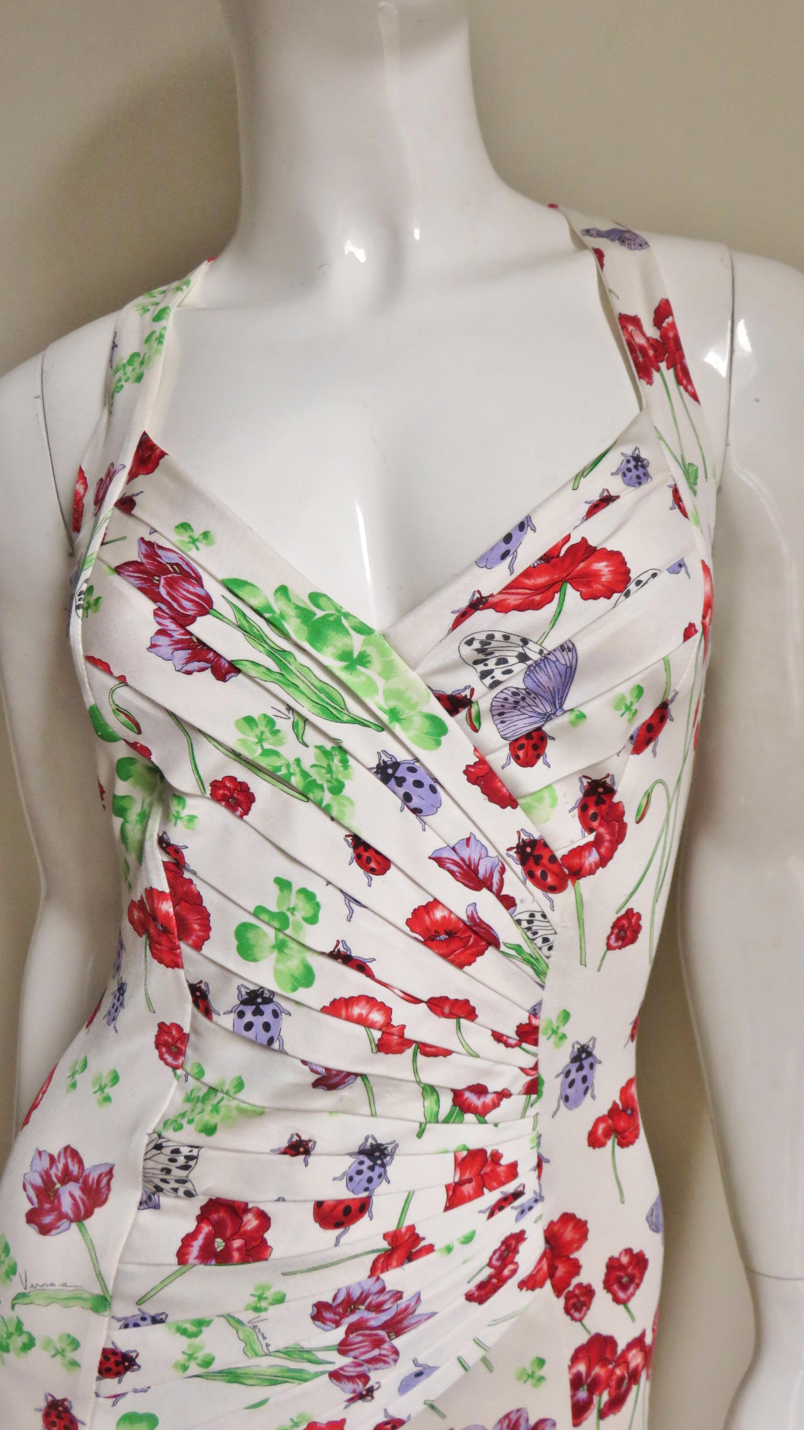 Women's Versace Silk Backless Butterflies and Flowers Silk Dress