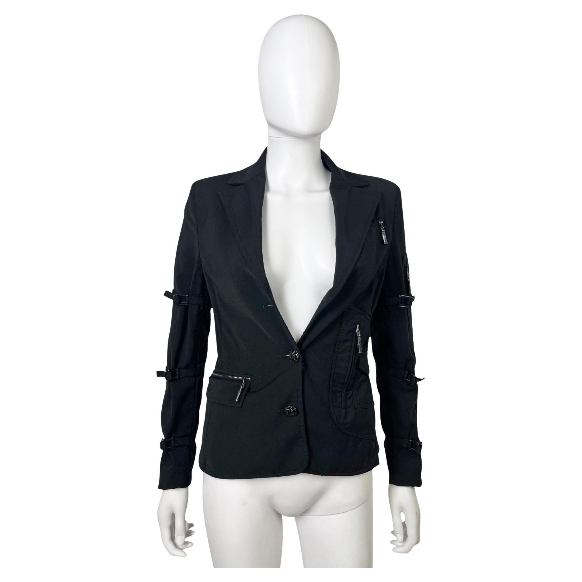 Versace by Donatella F/W 2003 Black Bondage-Strap Blazer with Multi-Zip Hardware