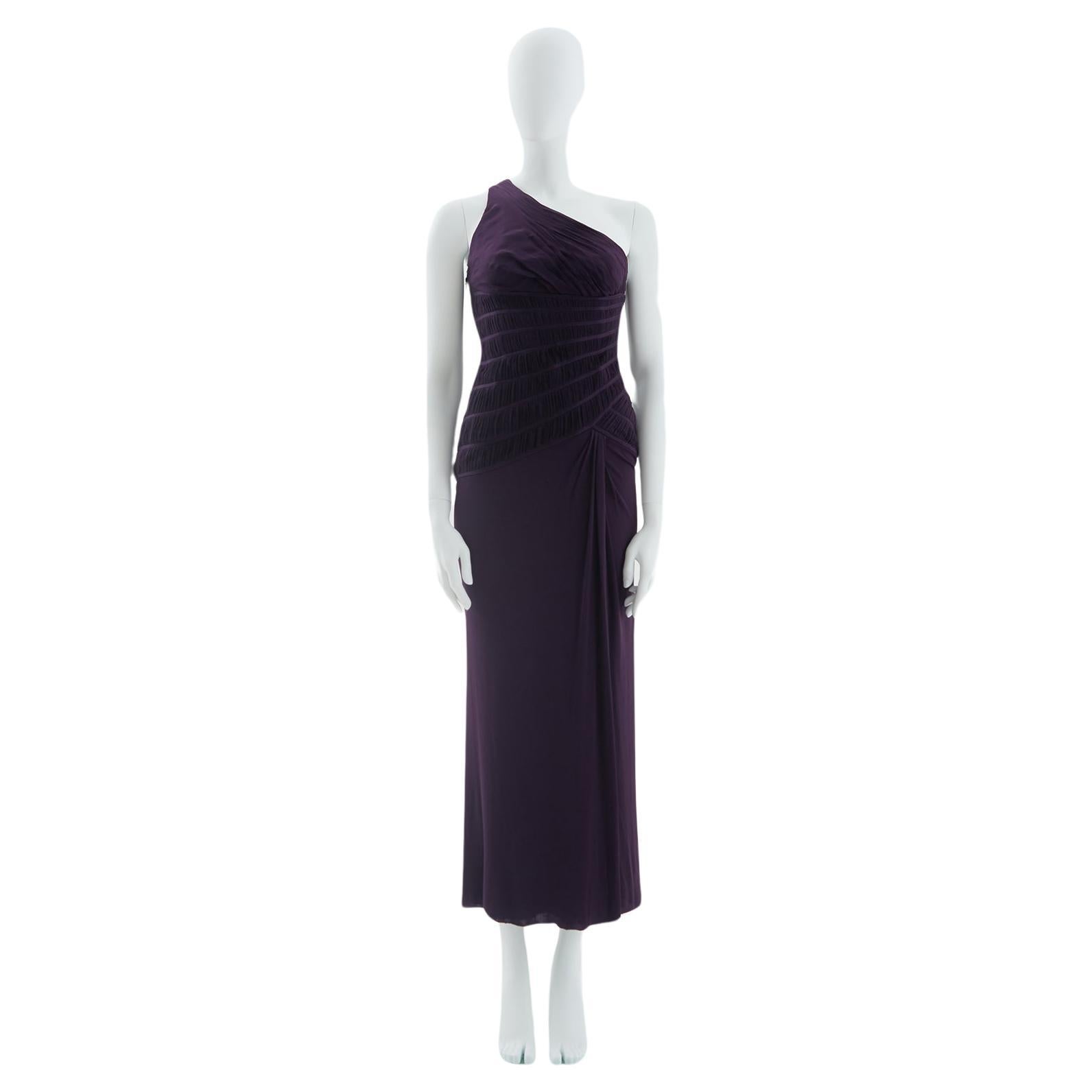 Versace by Donatella Pre-Fall 2008 Ruched purple stretch slit gown  For Sale