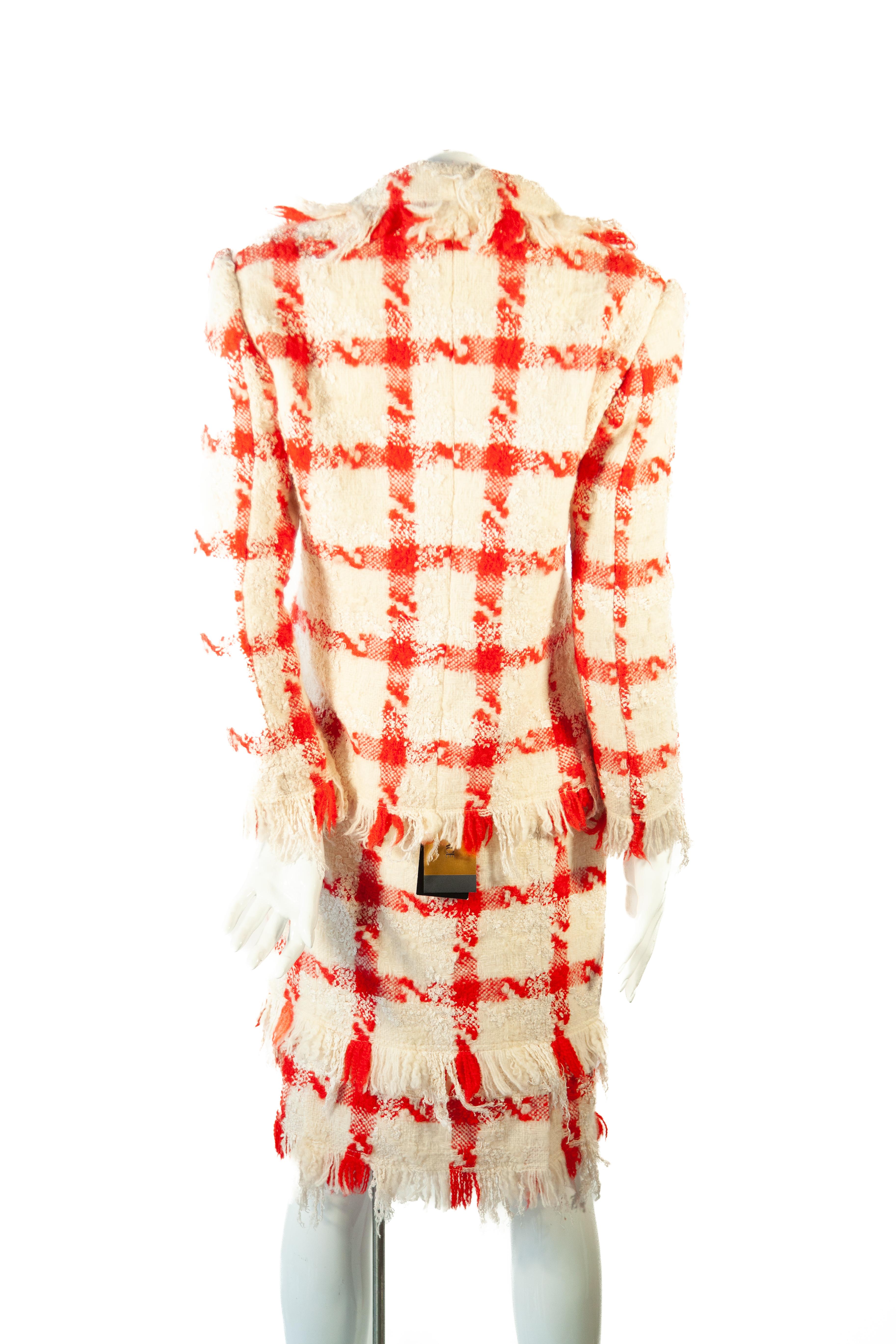 Versace by Donatella wool red and cream houndstooth ensemble, 2004

New with tags. 

Size 42, US 6