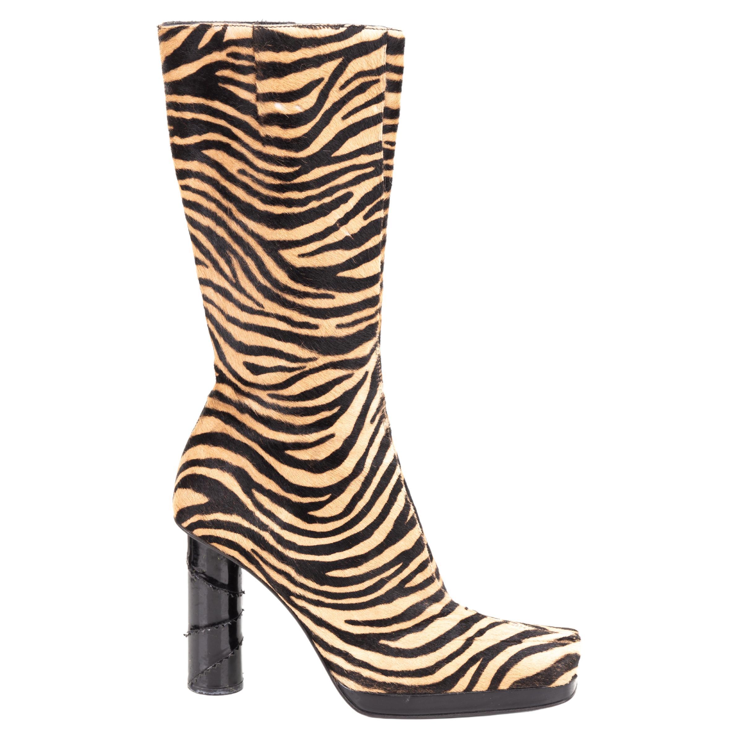 Versace by Donatella Versace F/W 1999 Zebra calfskin platform boots For Sale