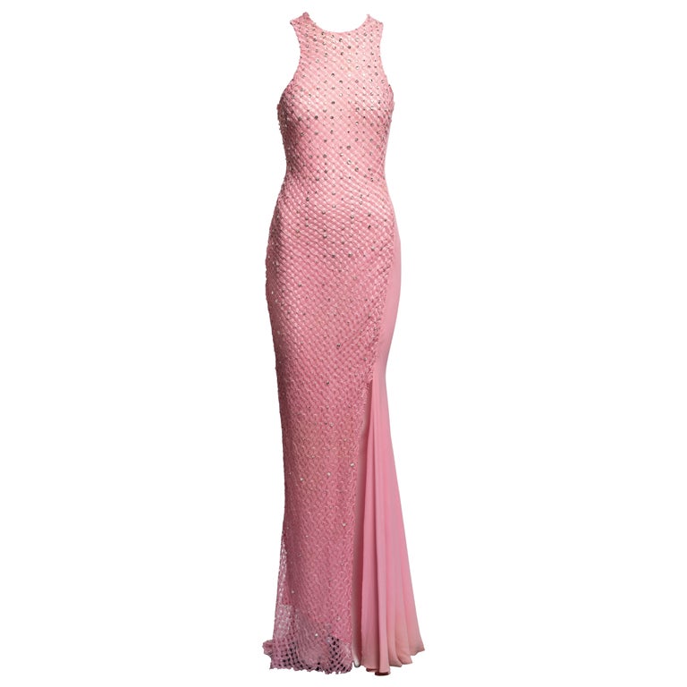 Versace by Donatella Versace Pink Silk, Net and Crystal Evening Dress, SS 2002 at 1stDibs Versace by Donatella Versace Pink Silk, Net and Crystal Evening Dress, SS 2002 at 1stDibs