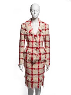 Versace by Donatella Versace Rot- und cremefarben karierter Rock aus Wolle, FW 2004