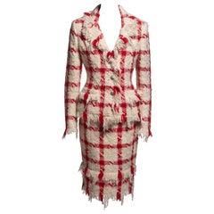 Versace by Donatella Versace Red and Cream Checked Wool Skirt Suit, FW 2004