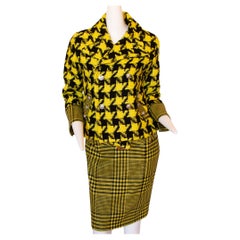 Versace by Donatella yellow and black houndstooth wool ensemble, FW2004 
