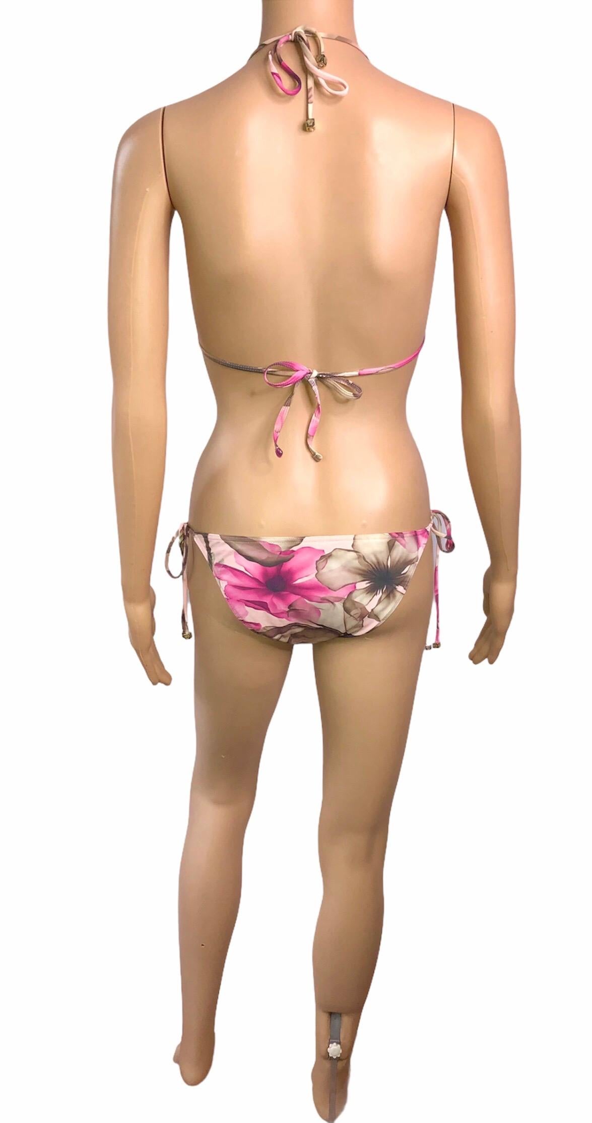 Women's Versace c.2003 Embellished Floral Print Two-Piece Bikini Set Swimsuit Swimwear For Sale