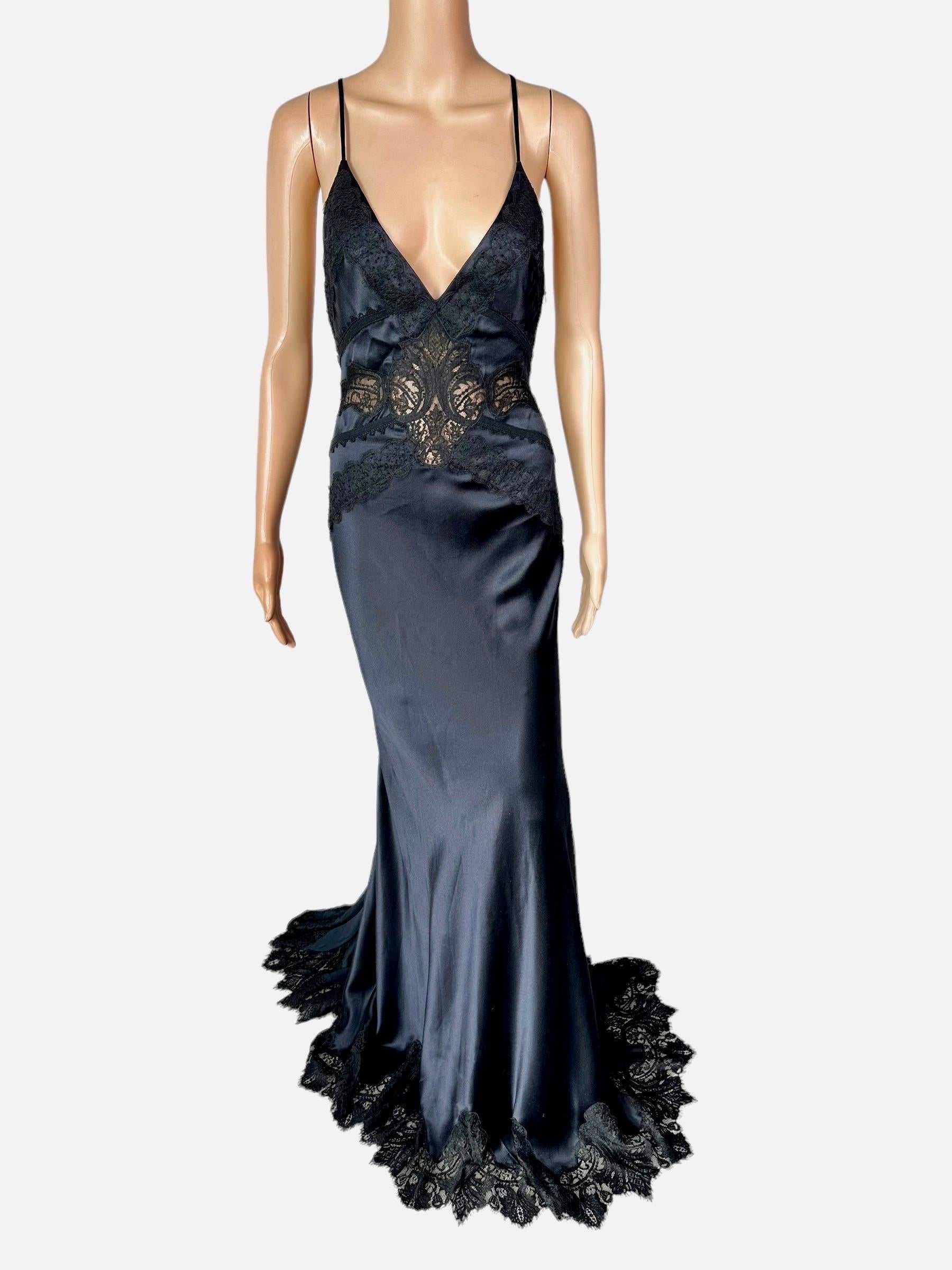 Versace c.2006 Plunging Neckline Sheer Lace Panels Backless Evening Dress Gown  4