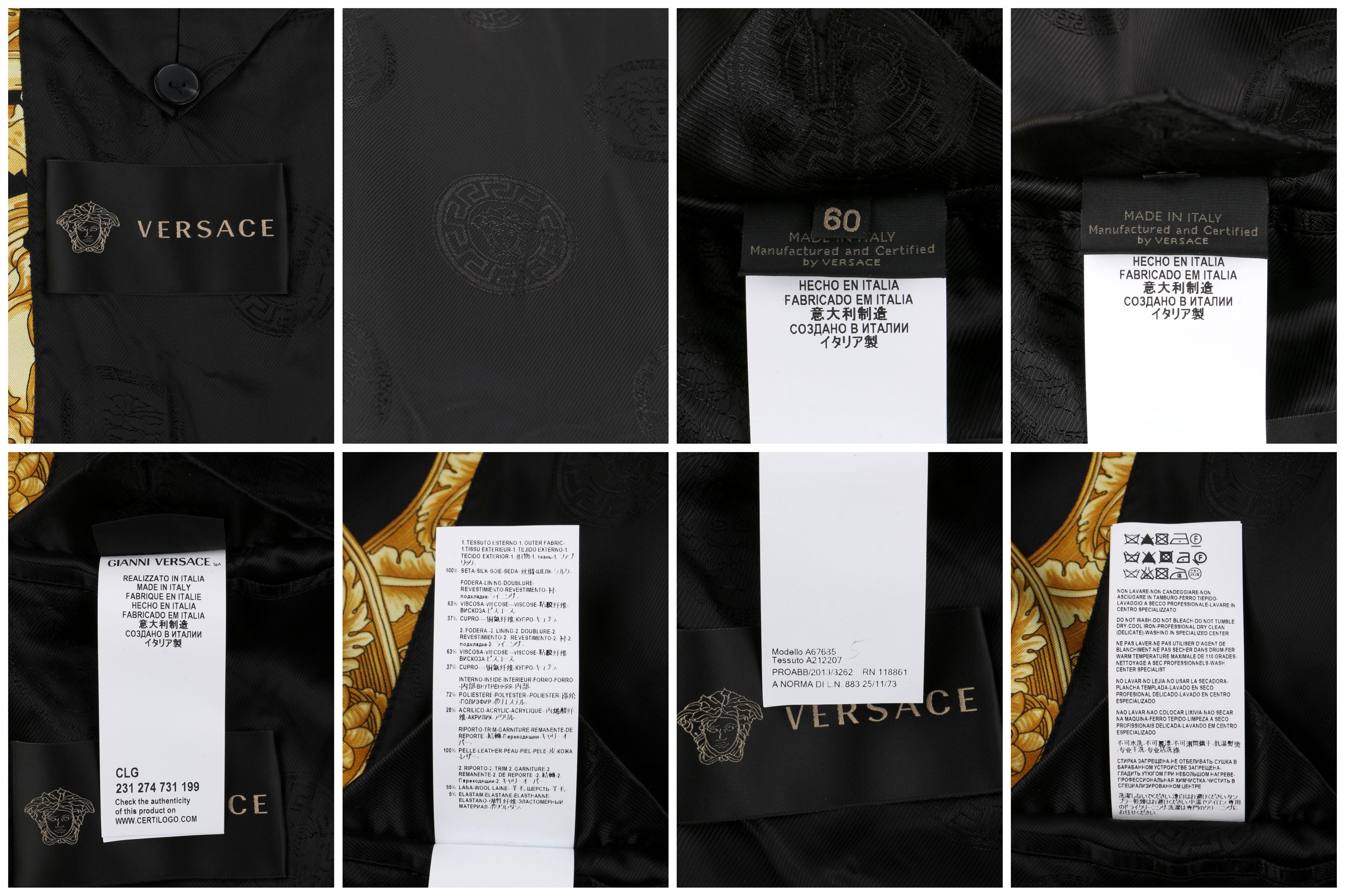 Brown VERSACE c.2013 Gold Black Baroque Quilted Silk Zip Up Bomber Jacket