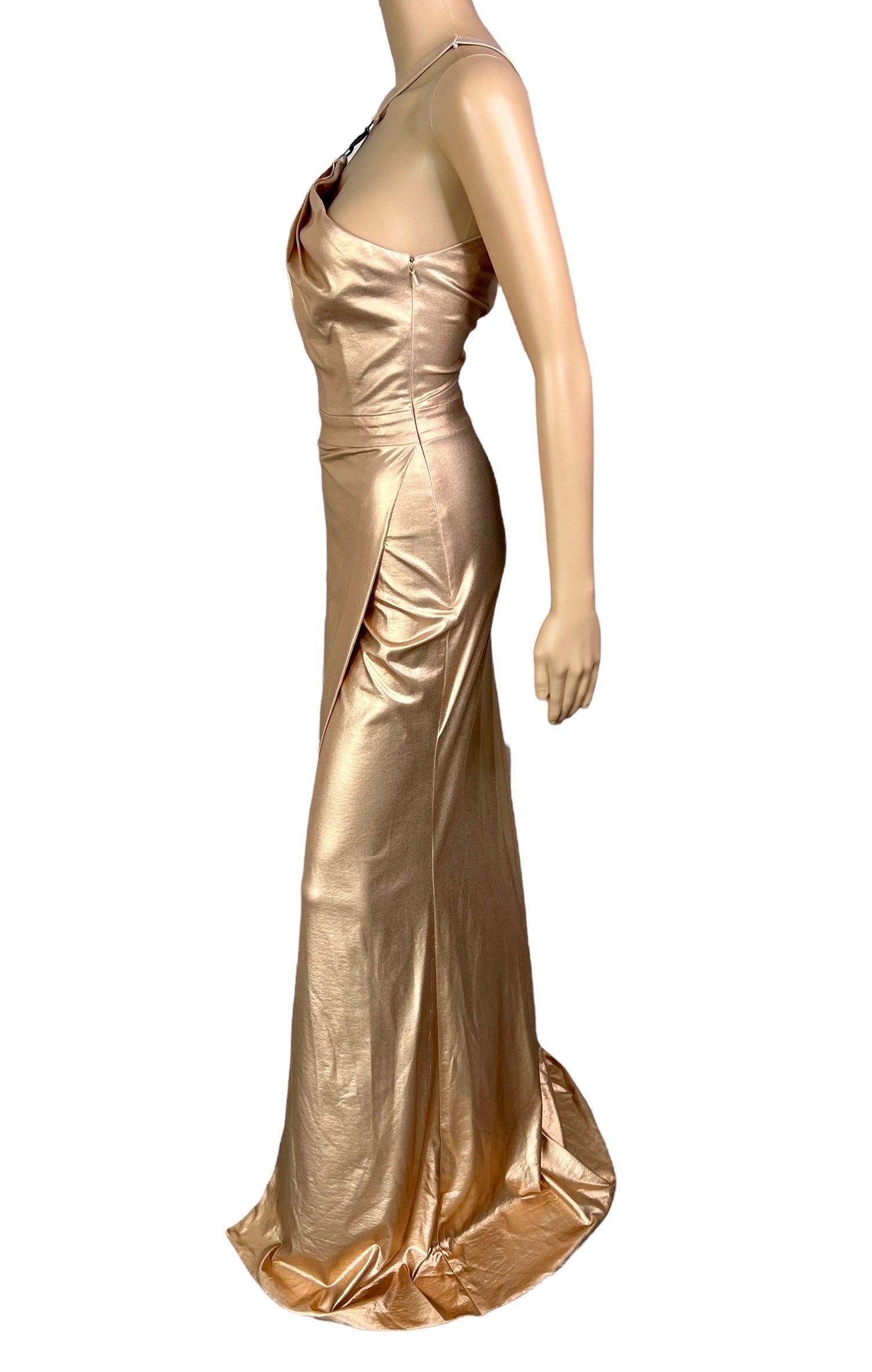 Versace c.2013 Wet Liquid Look Bodycon Metallic Rose Gold Evening Dress Gown 7