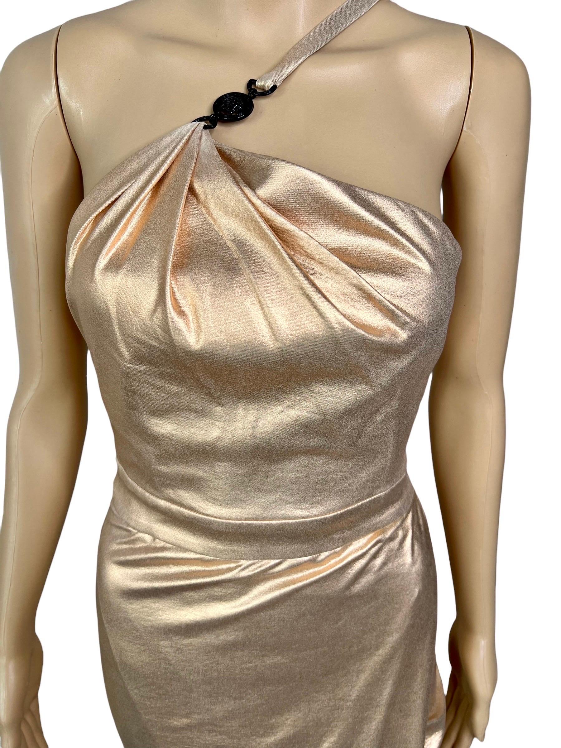 Versace c.2013 Wet Liquid Look Bodycon Metallic Rose Gold Evening Dress Gown 9