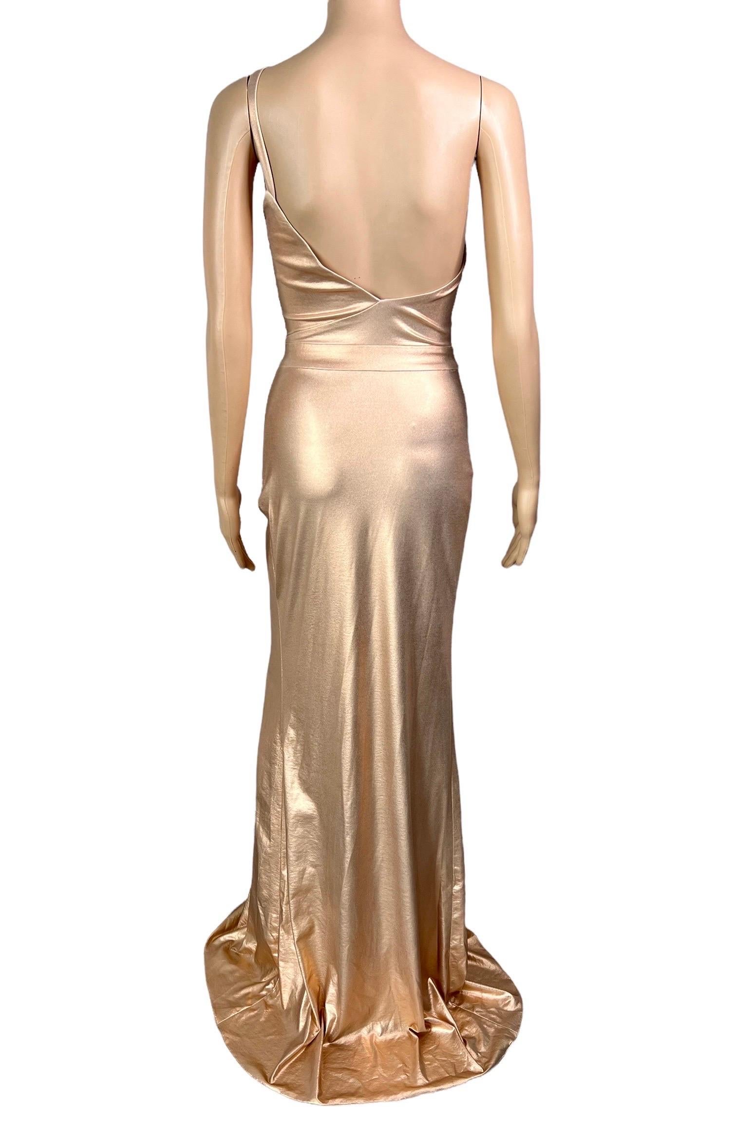 Versace c.2013 Wet Liquid Look Bodycon Metallic Rose Gold Evening Dress Gown For Sale 10