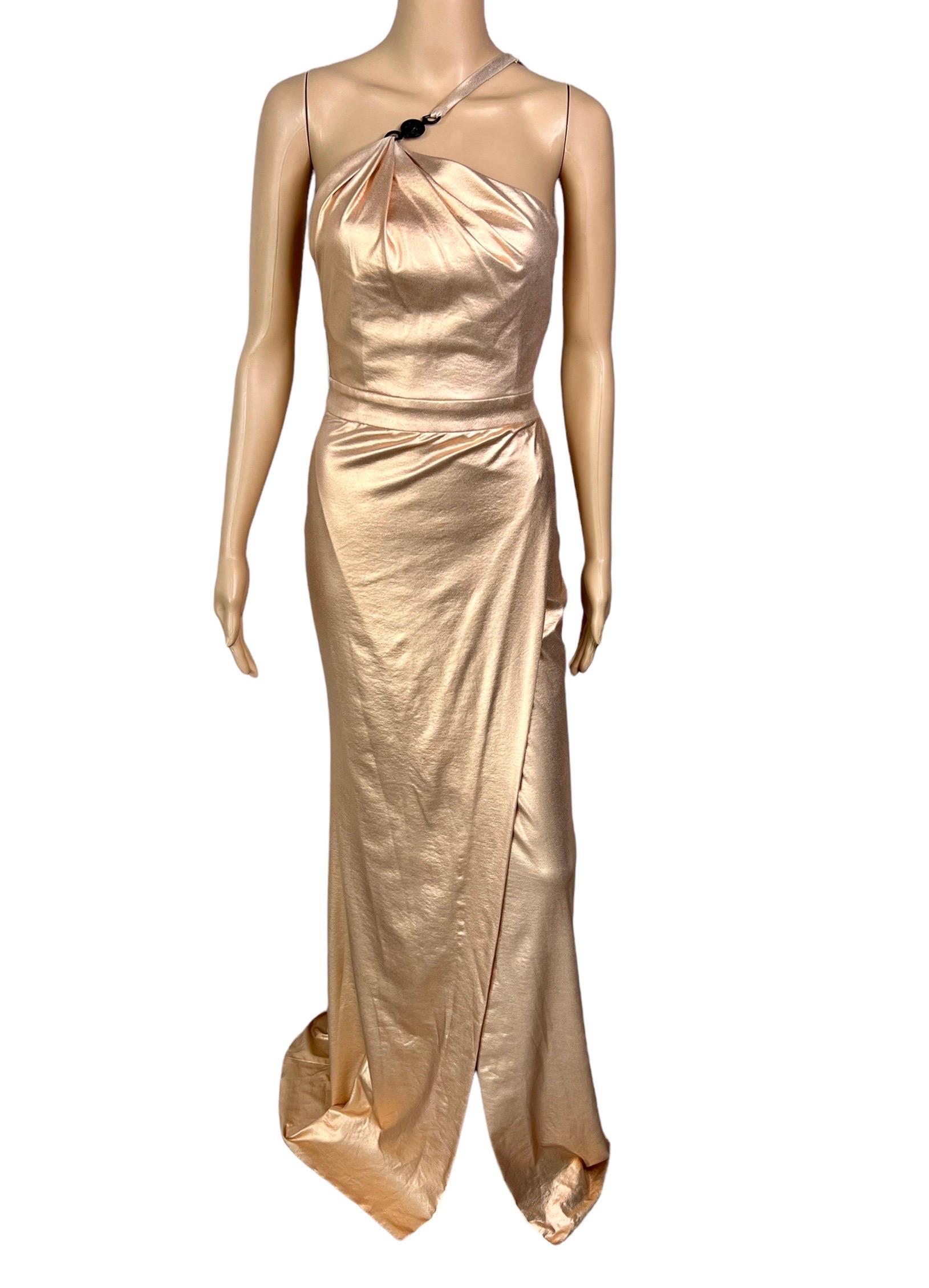 Versace c.2013 Wet Liquid Look Bodycon Metallic Rose Gold Evening Dress Gown For Sale 11