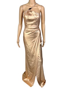 Versace c.2013 Wet Liquid Look Bodycon Metallic Rose Gold Evening Dress Gown