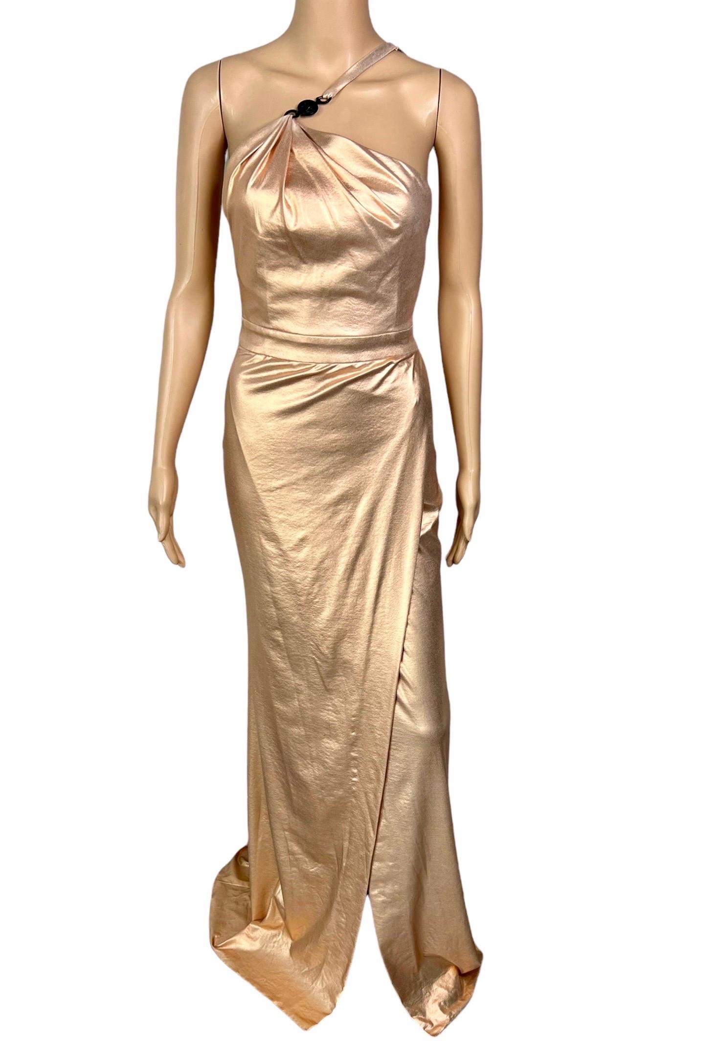 Versace c.2013 Wet Liquid Look Bodycon Metallic Rose Gold Evening Dress Gown 3