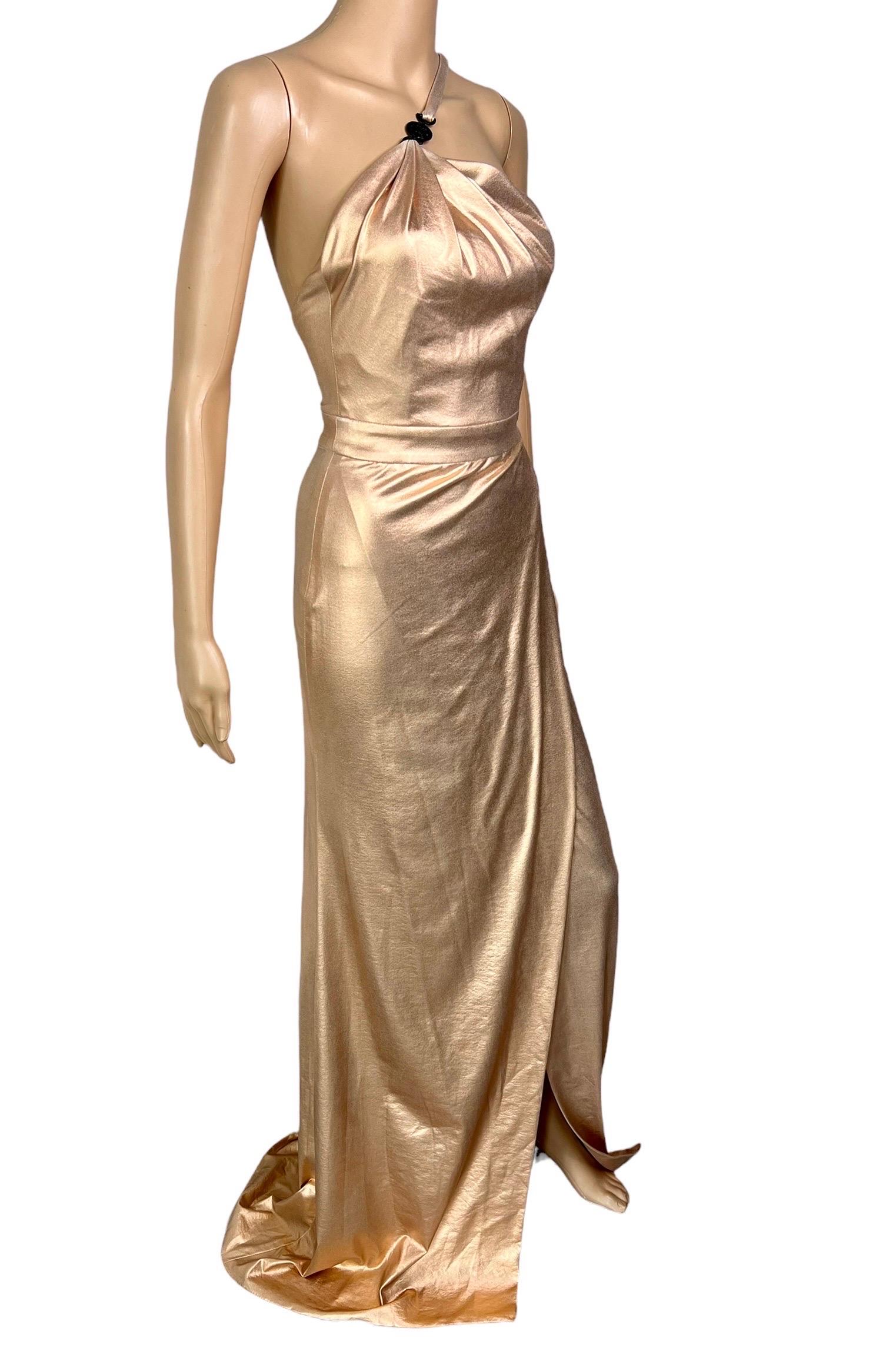 Versace c.2013 Wet Liquid Look Bodycon Metallic Rose Gold Evening Dress Gown For Sale 4
