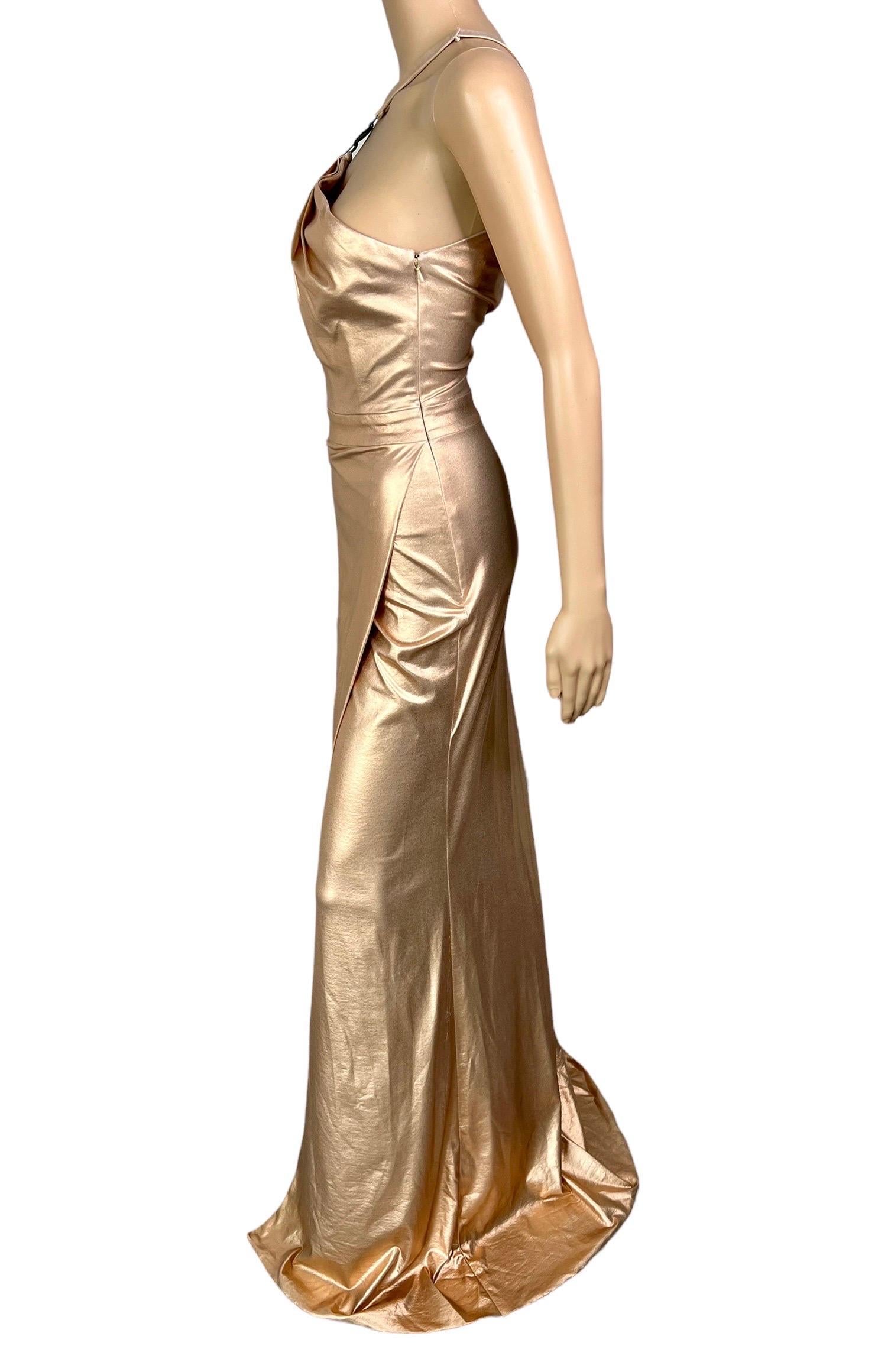 Versace c.2013 Wet Liquid Look Bodycon Metallic Rose Gold Evening Dress Gown For Sale 5