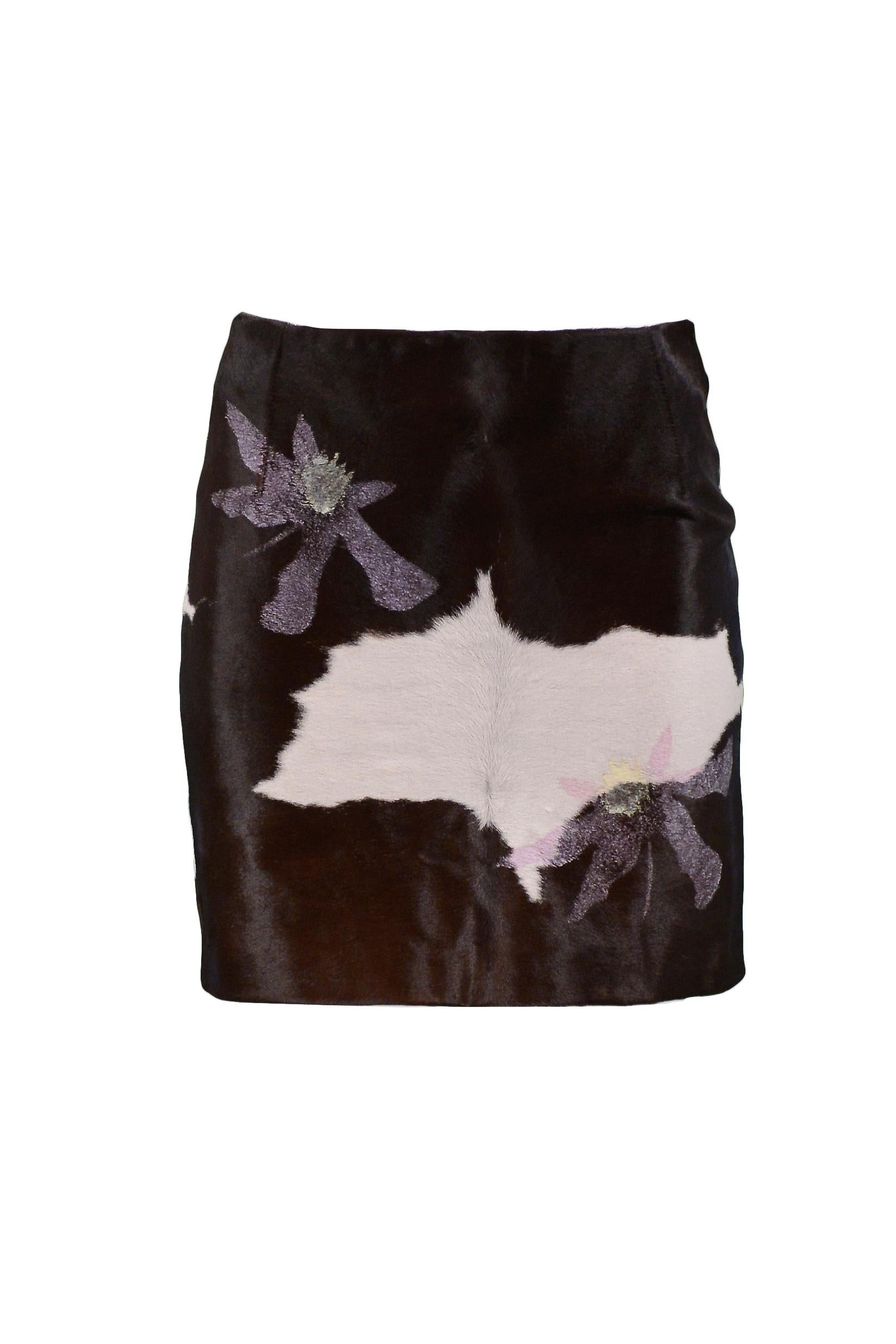 Gray Versace Calf Hair Mini Skirt For Sale