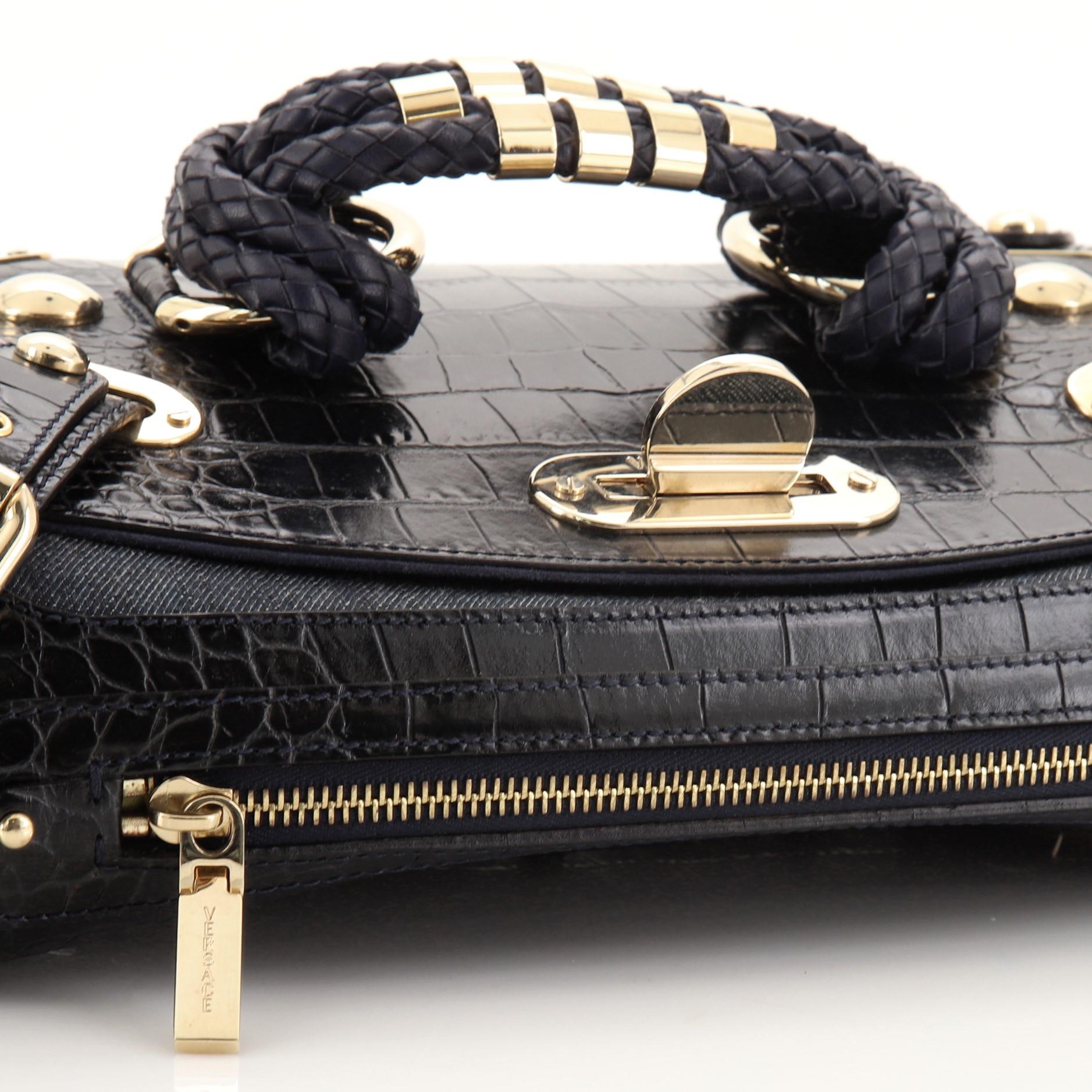 Geprägte Canyon-Tasche aus Leder und Denim mit Krokodilleder Medium 1