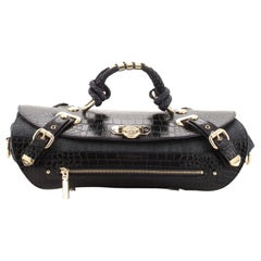 Geprägte Canyon-Tasche aus Leder und Denim mit Krokodilleder Medium