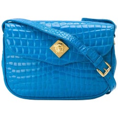 Versace Cerulean Crocodile Leather Bag, 2000s