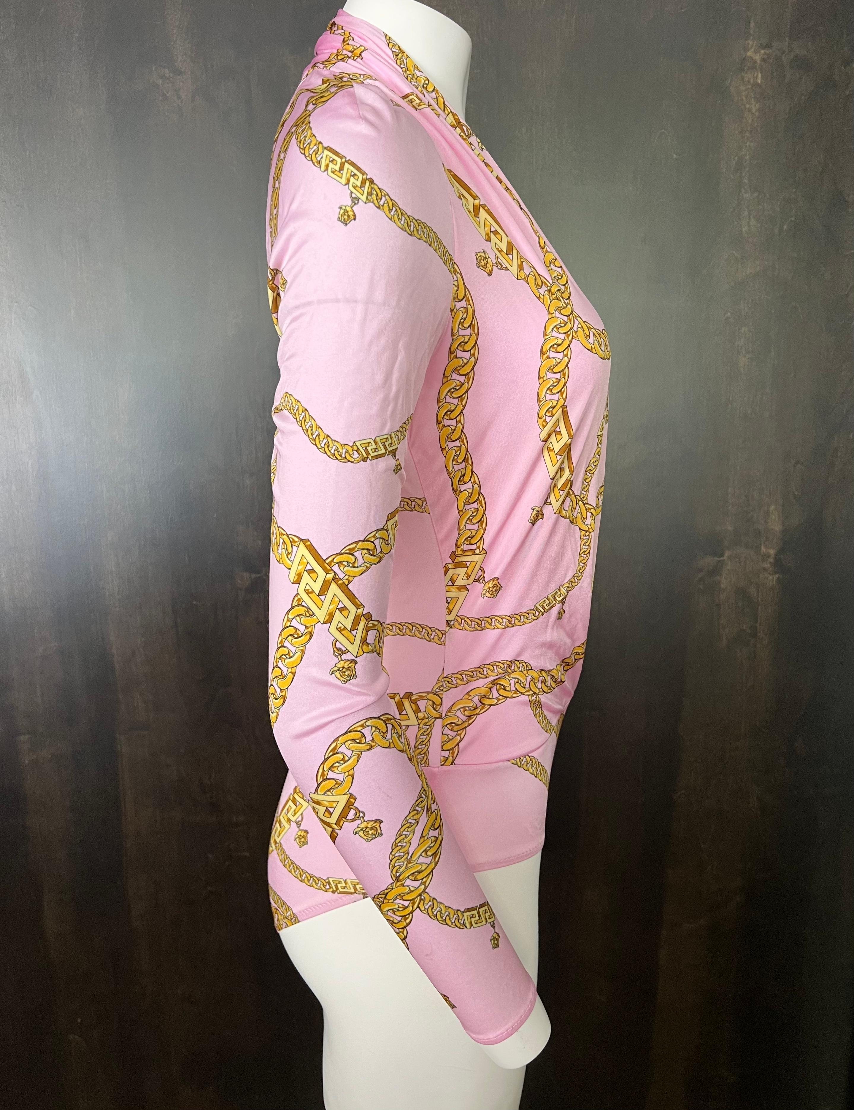 Women's Versace Chain Long Sleeve Pink Bodysuit For Sale