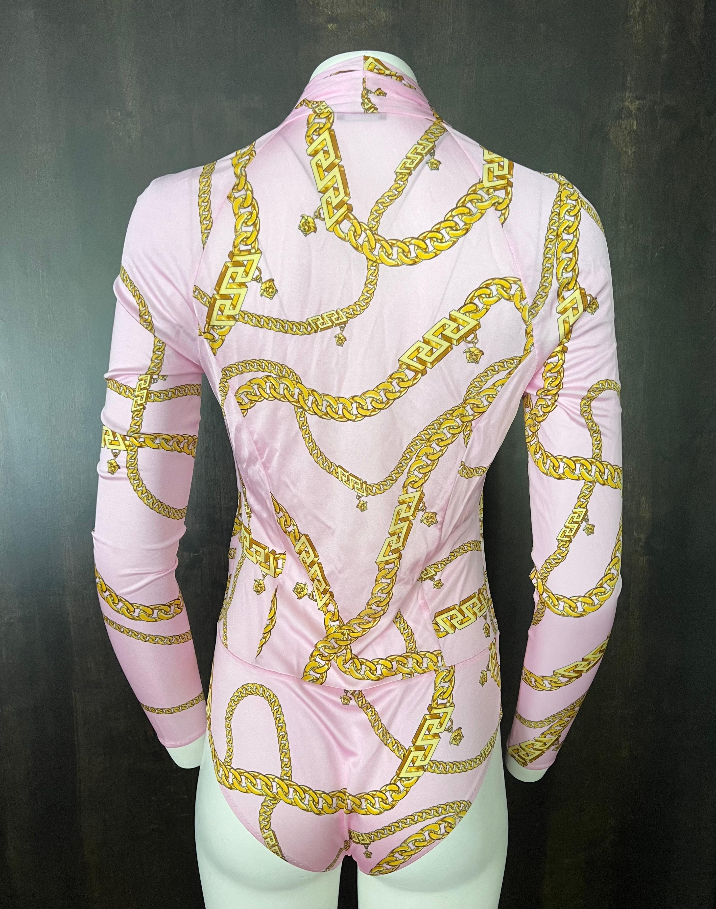 Versace Chain Long Sleeve Pink Bodysuit For Sale 1