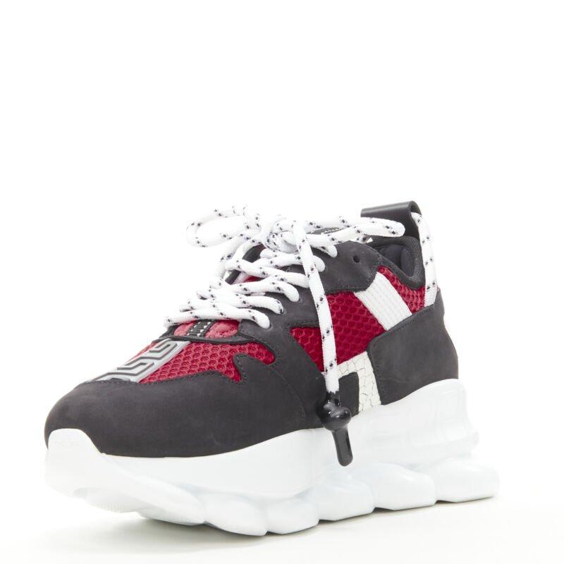 VERSACE Chain Reaction noir daim rouge chunky sneaker EU36 US6 Excellent état - En vente à Hong Kong, NT