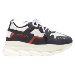 VERSACE Chain Reaction nero, bianco, rosso, camoscio, mesh, sneaker bassa e spigolosa EU41