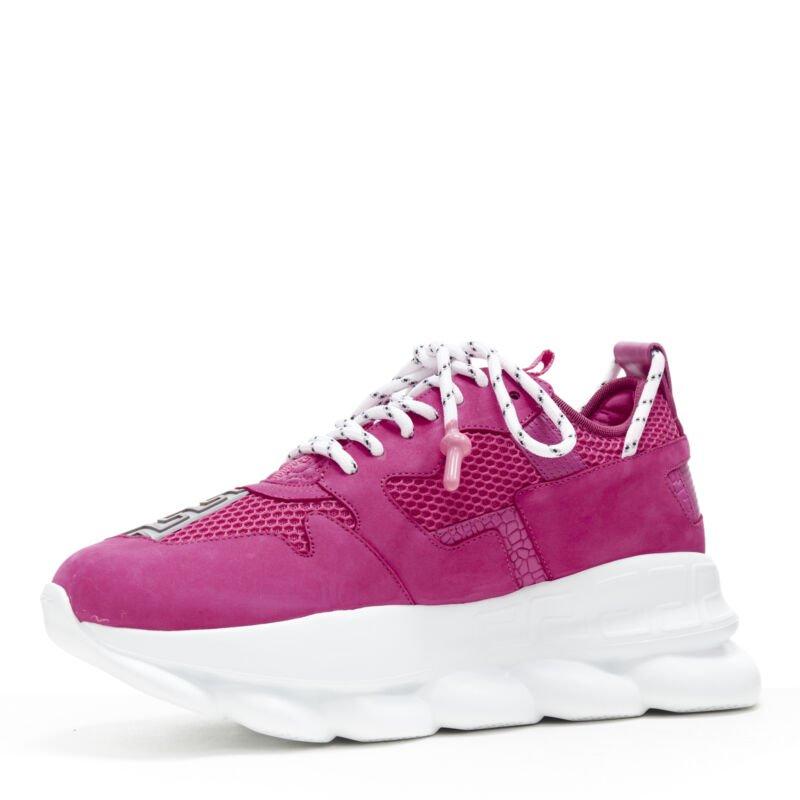 Men's VERSACE Chain Reaction Blowzy all pink suede low top chunky sneaker EU40.5 For Sale