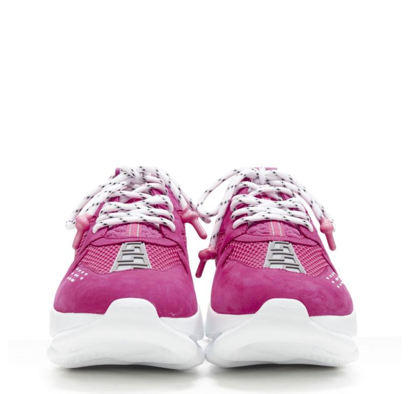 Gris VERSACE Chain Reaction Blowzy rose daim baskets chunky EU43 US10 en vente