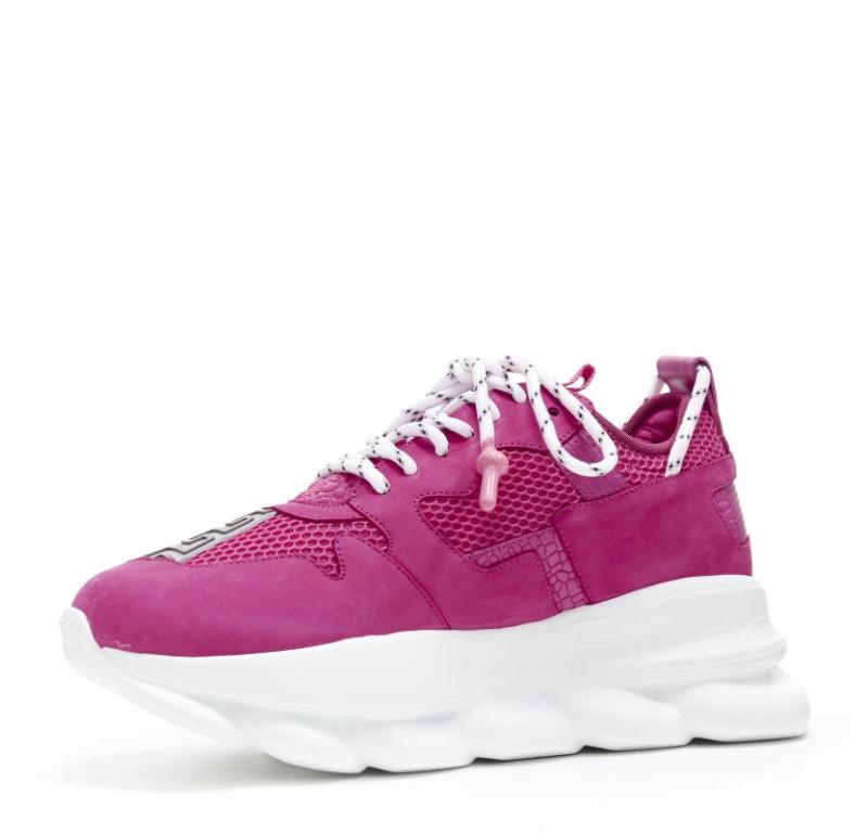 VERSACE Chain Reaction Blowzy rose daim baskets chunky EU43 US10 Excellent état - En vente à Hong Kong, NT