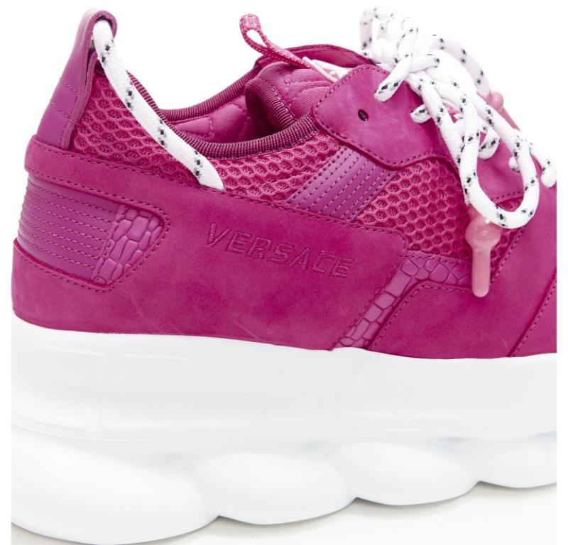 VERSACE Chain Reaction Blowzy rose daim baskets chunky EU43 US10 en vente 3