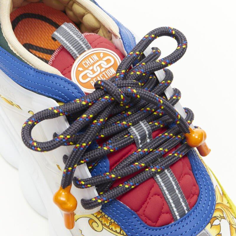 Versace Chain Reaction or Barocco twill jaune bleu daim sneaker EU40 US7 en vente 5