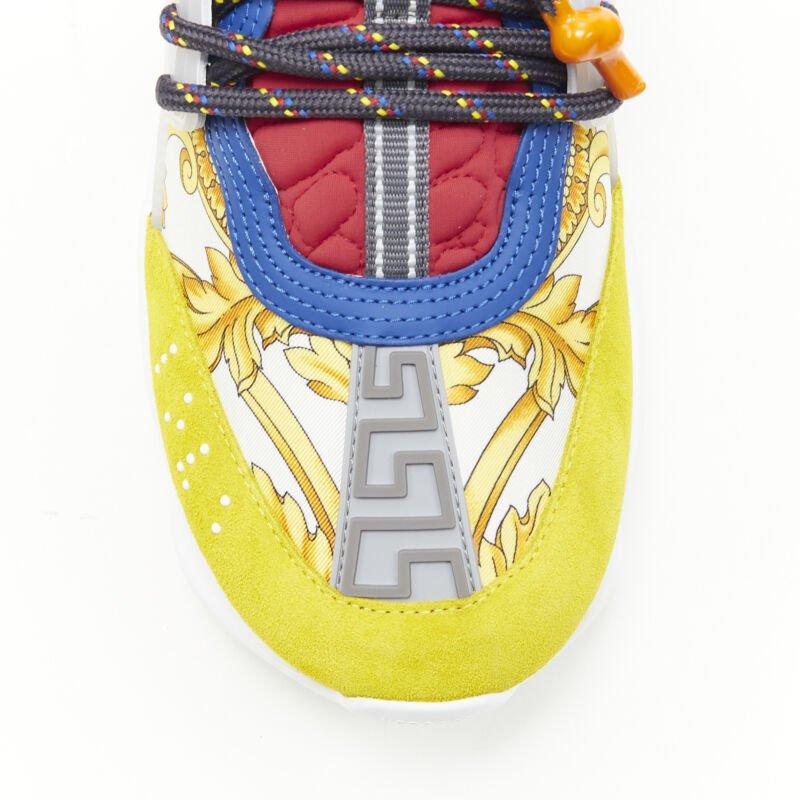 Versace Chain Reaction or Barocco twill jaune bleu daim sneaker EU40 US7 en vente 2