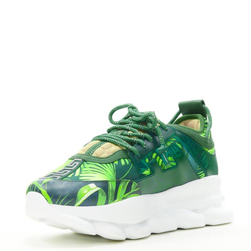 VERSACE Chain Reaction Jungle Print vert chunky sole sneaker EU38 US8 Excellent état - En vente à Hong Kong, NT