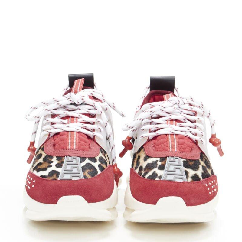Gris VERSACE Chain Reaction Rouge Wild Leopard low chunky sneaker EU38 US5 en vente