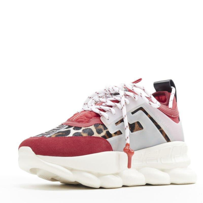 VERSACE Chain Reaction Rouge Wild Leopard low chunky sneaker EU38 US5 Neuf - En vente à Hong Kong, NT