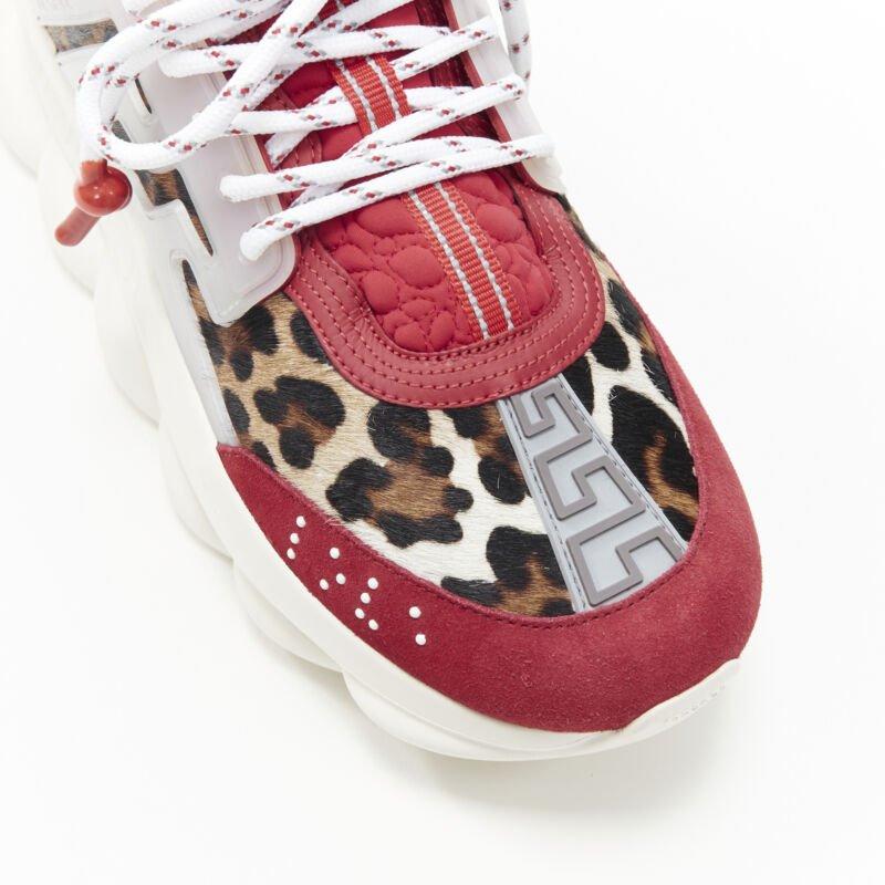 VERSACE Chain Reaction Rouge Wild Leopard low chunky sneaker EU38 US5 en vente 2
