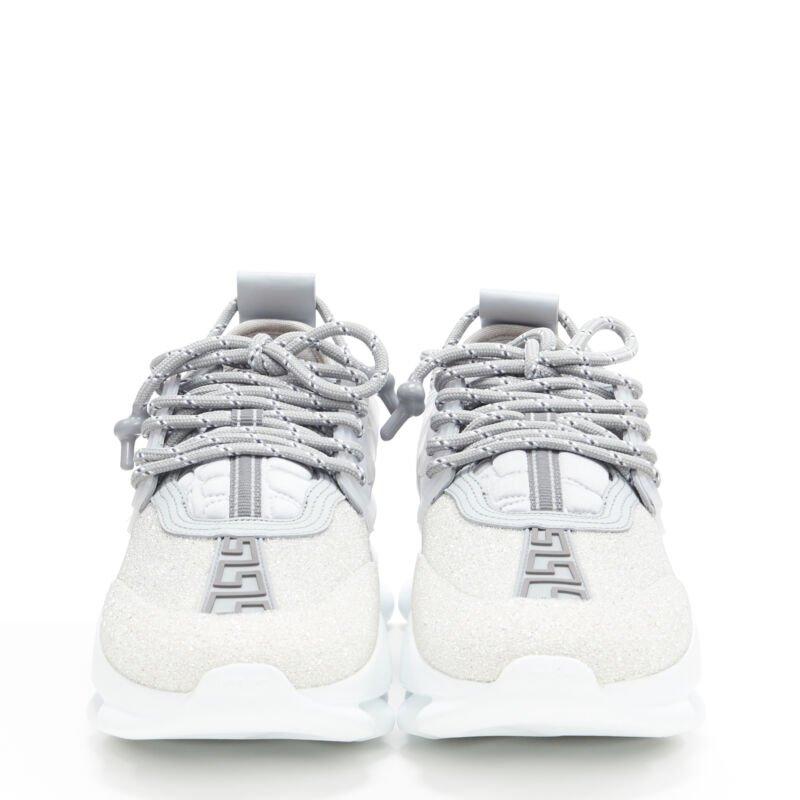 Uomo VERSACE Chain Reaction Riflessivo Argento Cristallo Strass sneaker EU42 US9 in vendita
