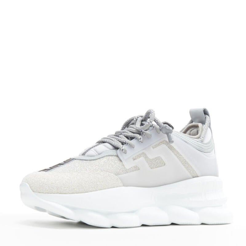 VERSACE Chain Reaction Riflessivo Argento Cristallo Strass sneaker EU42 US9 in vendita 2