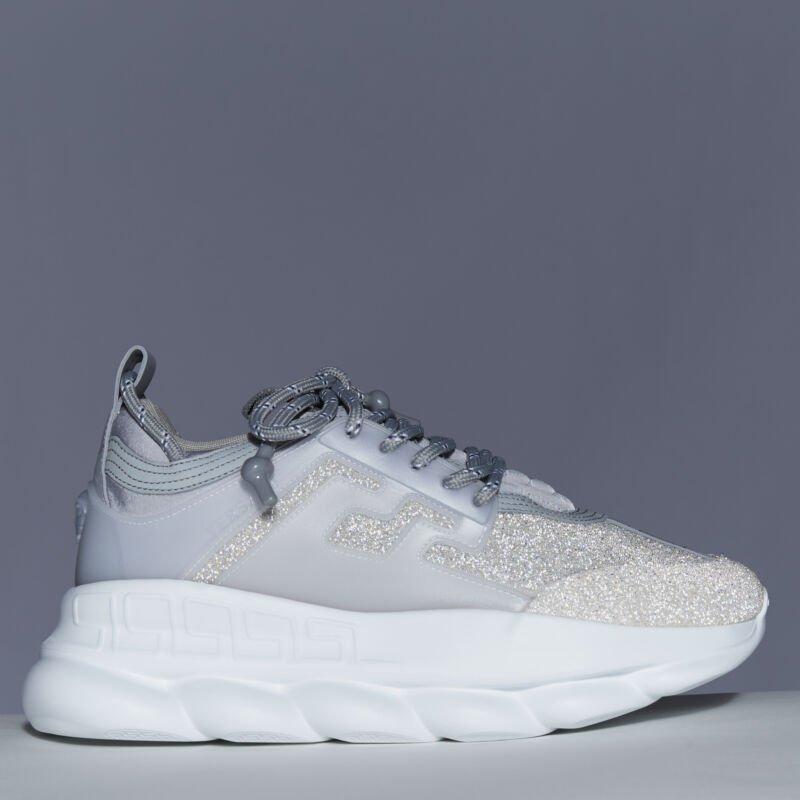 VERSACE Chain Reaction Riflessivo Argento Cristallo Strass sneaker EU42 US9 in vendita 3