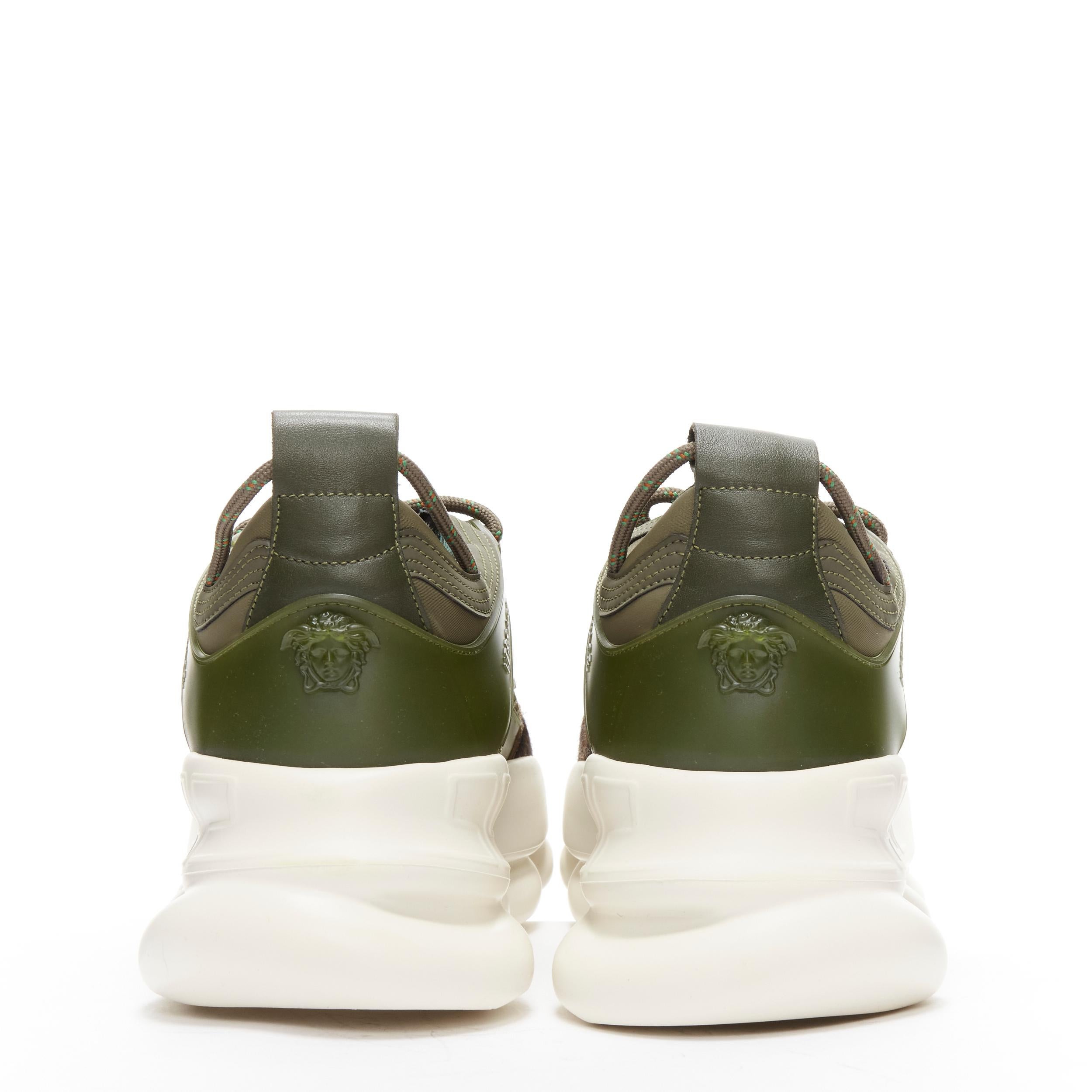 Men's VERSACE Chain Reaction Wild Leopard green suede low chunky sneaker EU43