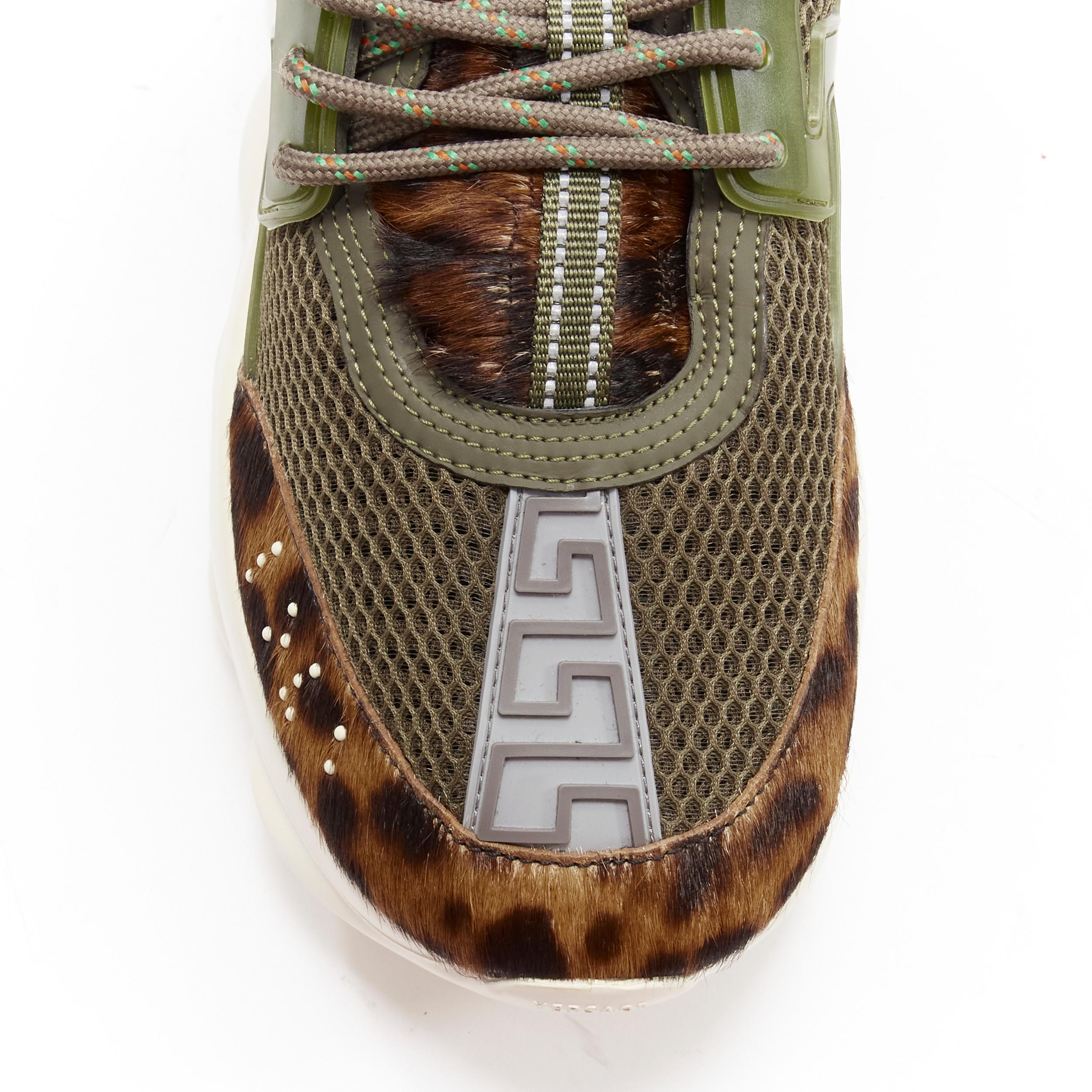 VERSACE Chain Reaction Wild Leopard green suede low chunky sneaker EU43 1