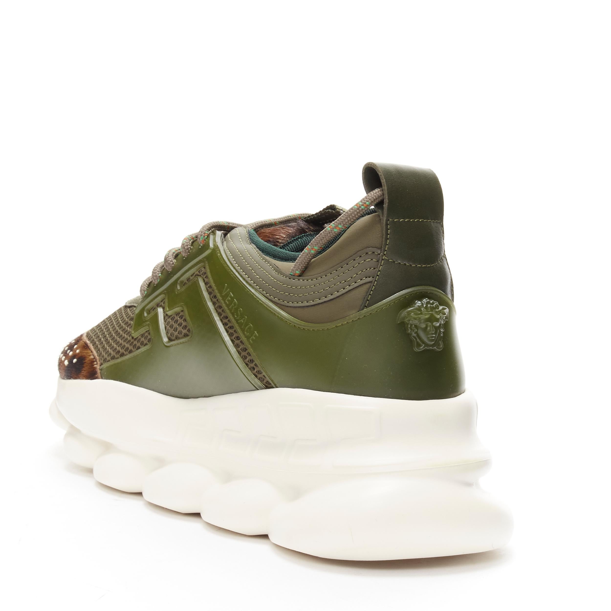 VERSACE Chain Reaction Wild Leopard green suede low chunky sneaker EU43 3