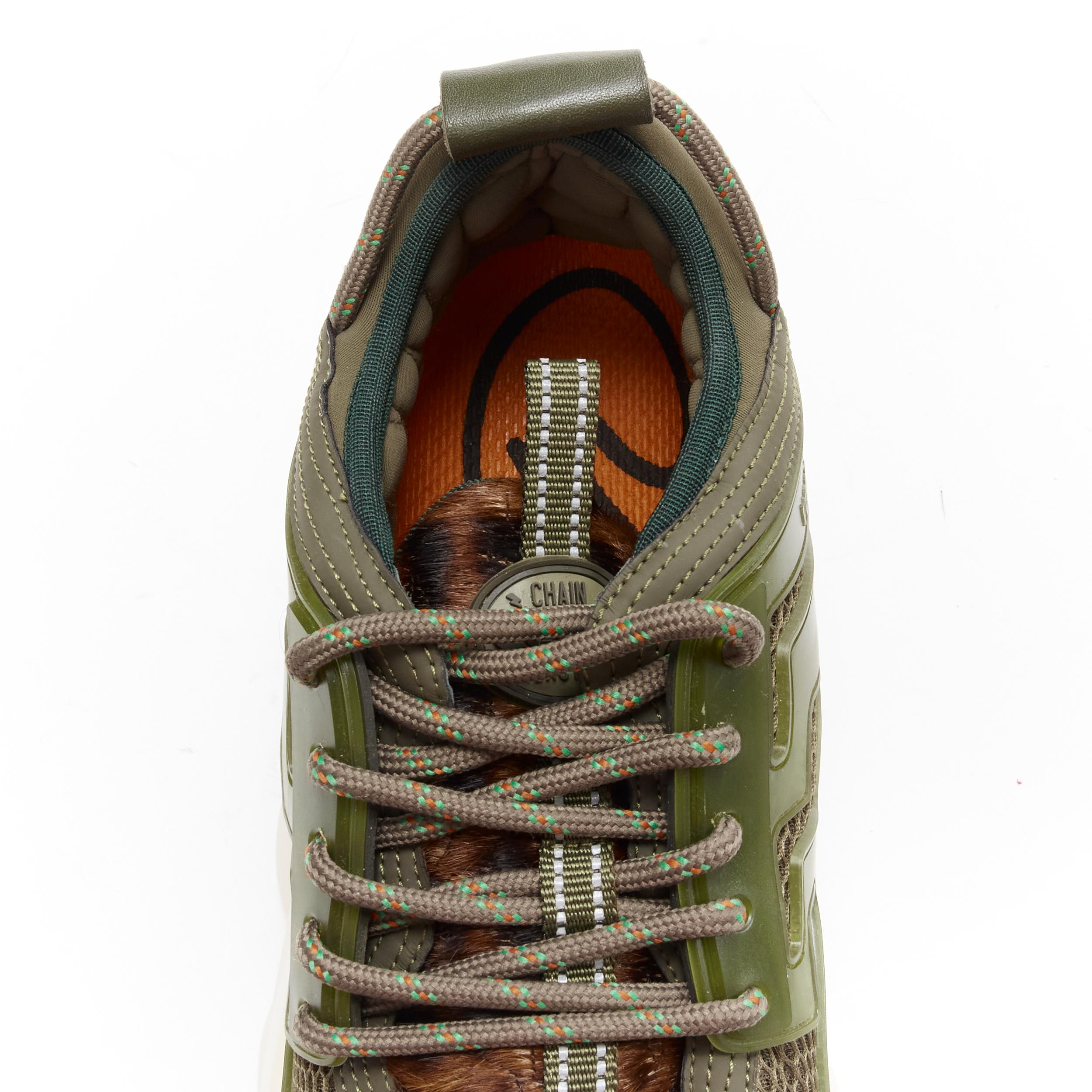 VERSACE Chain Reaction Wild Leopard green suede low chunky sneaker EU43 4
