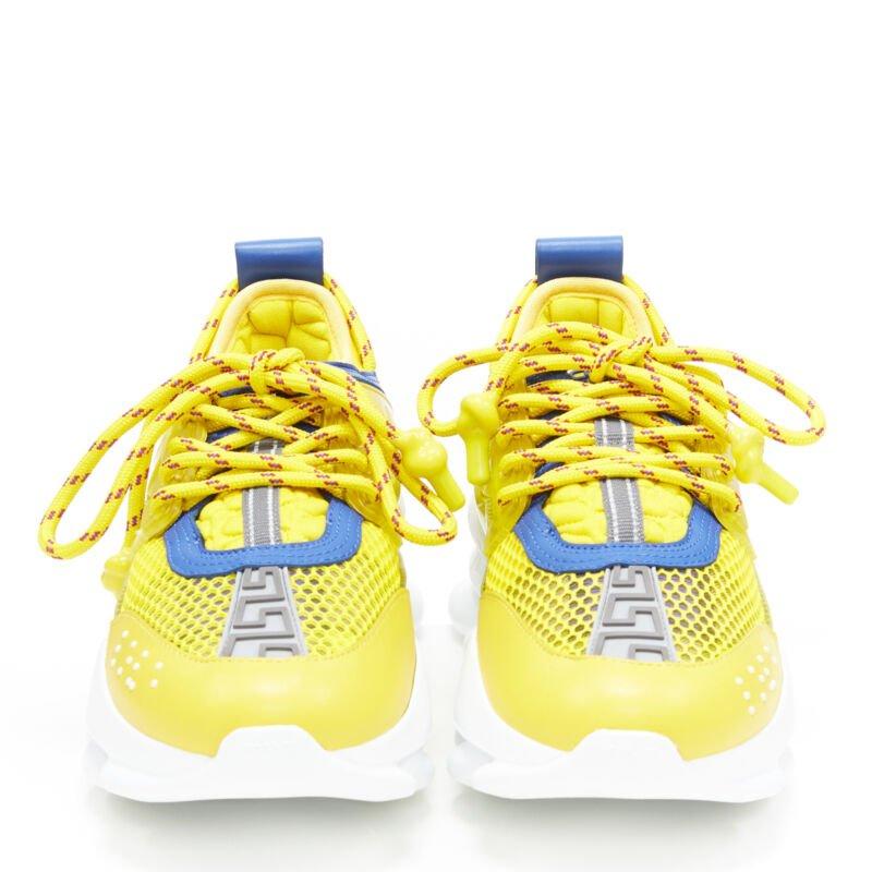 White VERSACE Chain Reaction yellow blue low top chunky sole dad sneaker EU38 US8