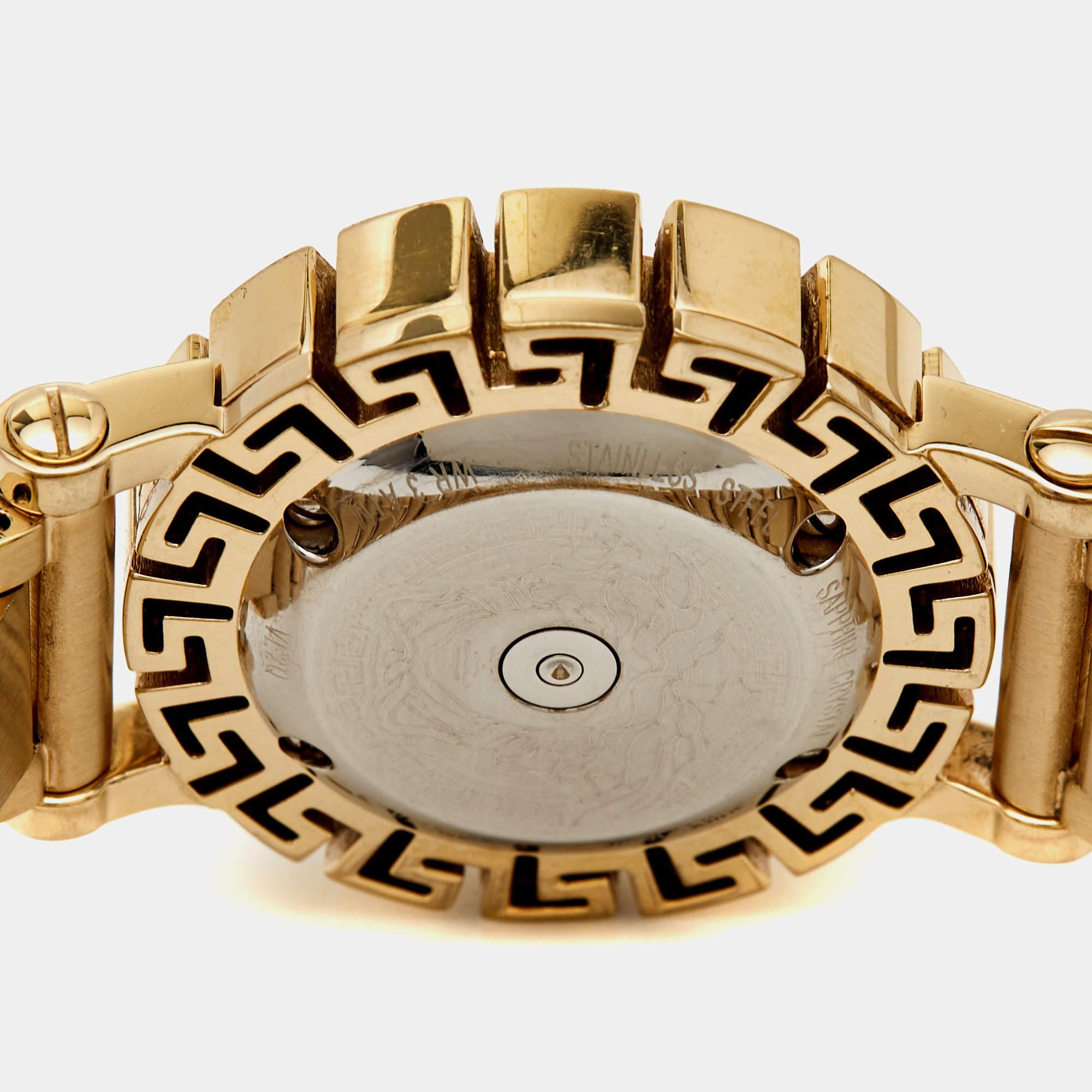 Contemporary Versace Champagne Gold Plated Stainless Greca Glam Women's Wristwatch 29 mm