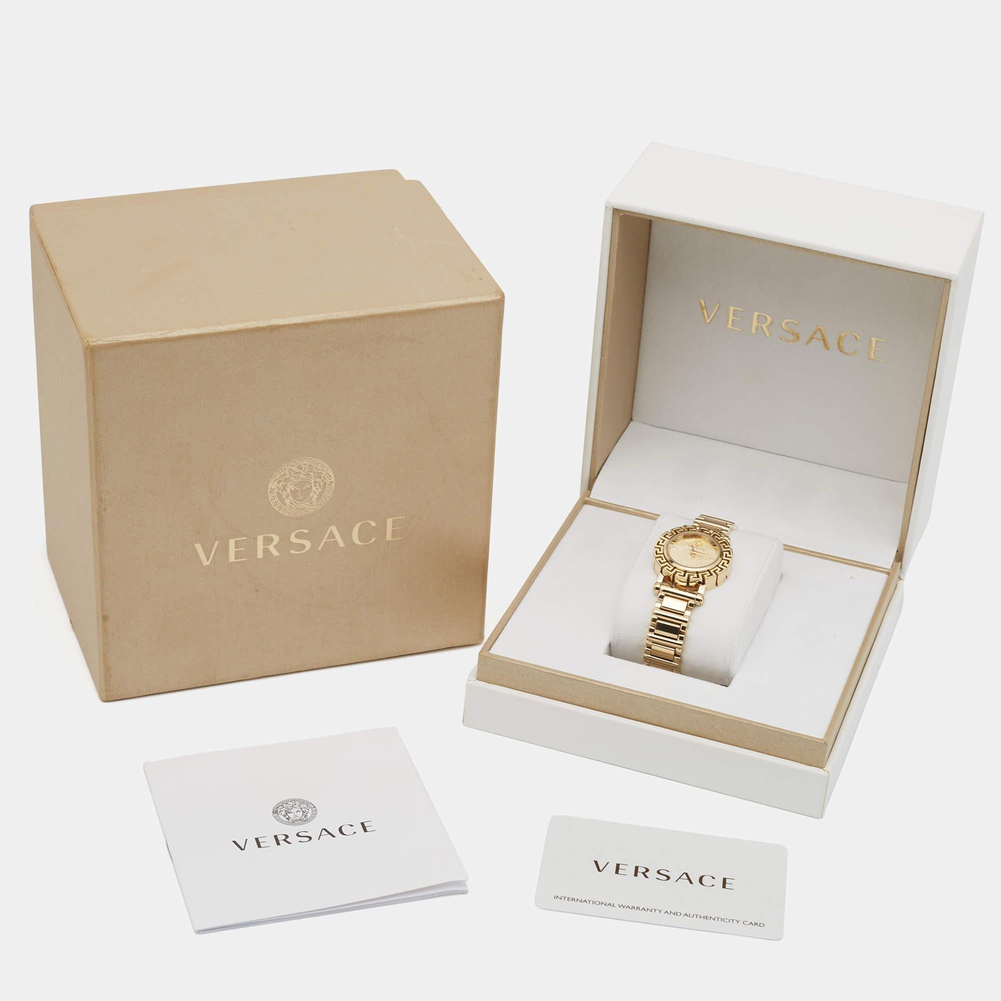 Versace Champagne Gold Plated Stainless Greca Glam Women's Wristwatch 29 mm 5
